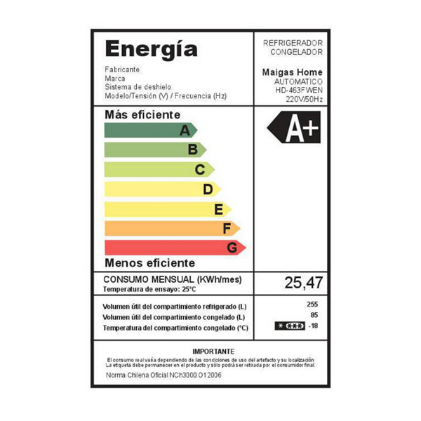 MAIGAS REFRIGERADOR NO FROST 340 LTS.